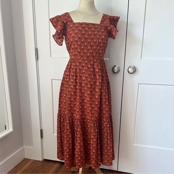 Madewell Ruffle-Strap Tiered Midi Dress in Wild Calendula Block-Print - Picture 3 of 6